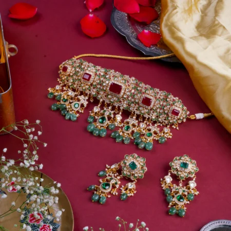 Red flag in green forest